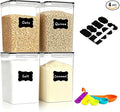 4 Pieces 6.5L / 220 oz Large Food Storage Containers, BPA Free Plastic Airtight Canisters for Flour, Sugar, Baking Supplies, Rice with Lids, Measuring Cups and Labels, Black