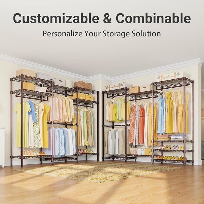 VIPEK V5 Portable Closet Wardrobe Heavy Duty Clothes Rack Metal Freestanding Clothing Racks, Adjustable Custom Closet Racks with 4 Hanging Rods & 8 Shelves, 68.9" Lx15.7 Wx76.4 H, Bronze