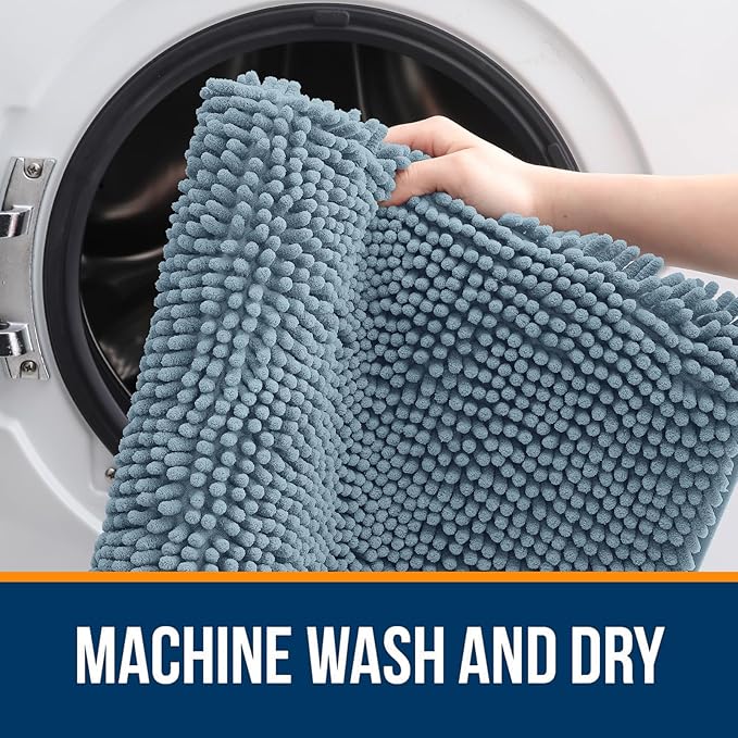 OLANLY Bathroom Runner Rugs 70x24, Soft Absorbent Chenille Bath Rugs, Rubber Backing Quick Dry, Machine Washable Long Bath Mats for Bathroom Floor, Tub and Shower, Home Decor Accessories, Airy Blue
