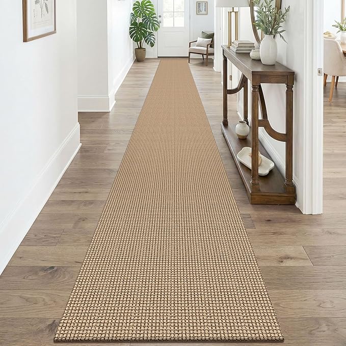 KOZYFLY Boho 2x20 Runners Rugs for Hallway, Extra Long Washable Runner Rug, Woven Non Slip Kitchen Runner, Cotton Entryway Rug, Floor Carpet for Entry, Aisle, Hall, Orange Beige/Tan/Brown