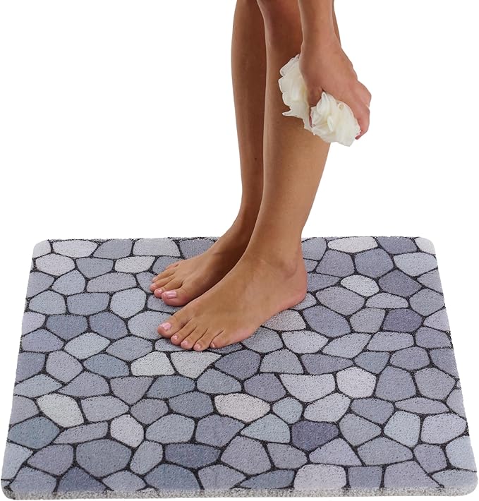 Enkosi Loofah Shower Mat Non Slip – Square Anti Slip Bath Mat for Inside Showers, Bathtub, Tub, Bathroom - Cushioned, Quick Dry PVC with Drain Holes - Secure Grip Safety Pad (Pebble Blue 24x24)