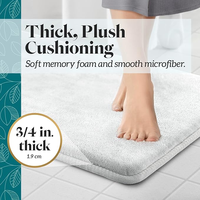 Memory Foam Bath Mat Non Slip Absorbent Super Cozy Velvet Bathroom Rug Carpet (22 inches X 42 inches, White)