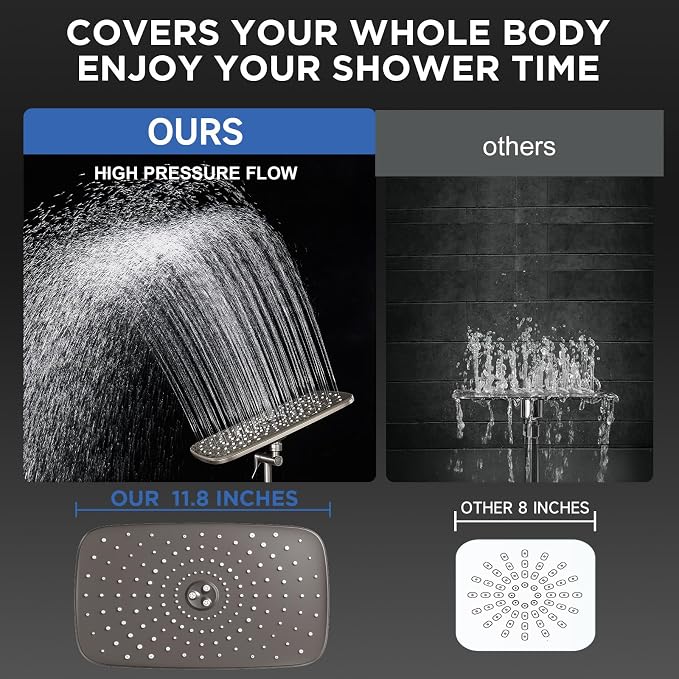 Veken 11.8" Rain Shower Head with Handheld, High Pressure Handheld Shower with Multi Spray Modes, Rainfall Combo with Metal Extension Arm, Detachable Dual Showerhead, Bathroom Decor, Starlight