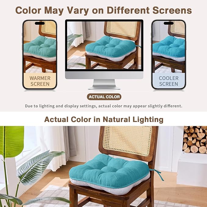 BETU Chair Cushions for Dining Chairs Set of 6,3.5" Thick Kitchen Table Chair Pads with Ties,Non Slip Backing and Covers, Seat Cushion for Dining Room,Bar,Patio Chairs,15.5"X15.5"X3.5",Teal