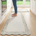 Scalloped Sage Green Vintage Boho Elegance Frame Kitchen Rug Sets [2 PCs], Anti-Fatigue, Waterproof Non-Slip Kitchen Mats Heavy Duty Comfort Foam Rug for Kitchen, Floor, Laundry,17.3"x29"+17.3"x47"