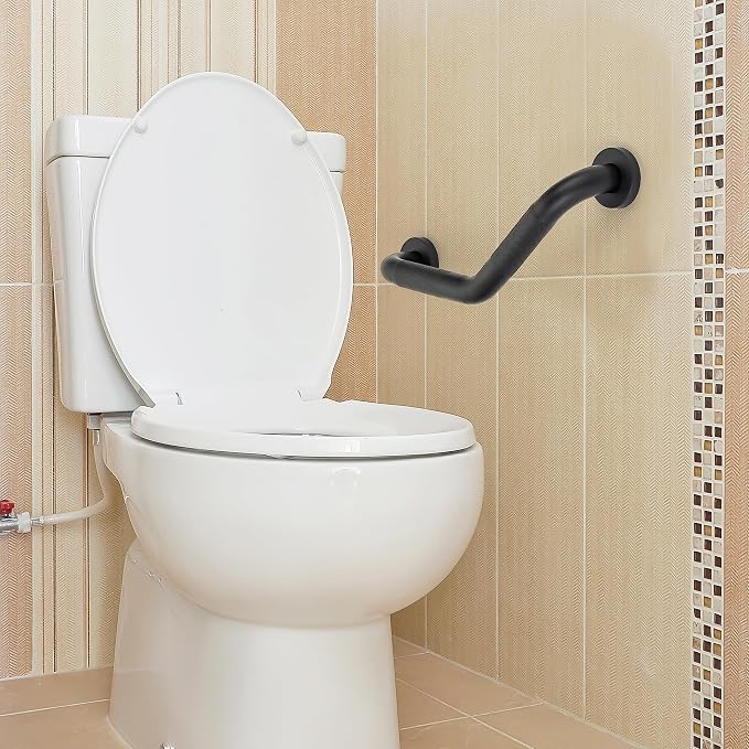 Grab Bars for Bathtubs and Showers- 1-1/4 x 16 Angled Shower Grab Bar for Seniors Knurled Stainless Steel Handicap Grab Bars for Wall (Black, 2 Pack)
