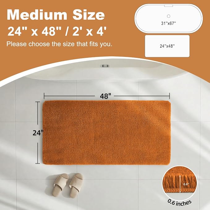 TYUU Orange Bathroom Rugs, Ultra Soft Bath Rugs Non Slip Washable, Super Absorbent Quick Dry Bath Mat with Rubber Backing for Bathroom Floor, Shower, or Sink, Orange 24" x 48"