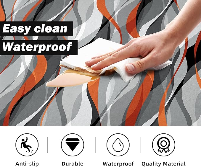 Kitchen Mats for Floor Modern Abstract kitchen rugs Grey and Orange Stripe Anti Fatigue Kitchen Mats Waterproof Floor Mats Cushioned Non-Skid Standing Mats for Kitchen, Set of 2,17.3 x 28+17.3 x 47