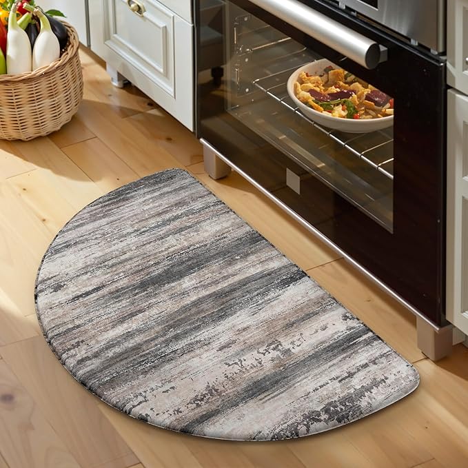 KIMODE Anti Fatigue Kitchen Mats, Black and Grey Half Moon Kitchen Rug, 18"x28" Padded Kitchen Mat for Floor, Comfort Foam Standing Desk Mat, Cushioned Kitchen Mats for Floor for Laundry Office Sink