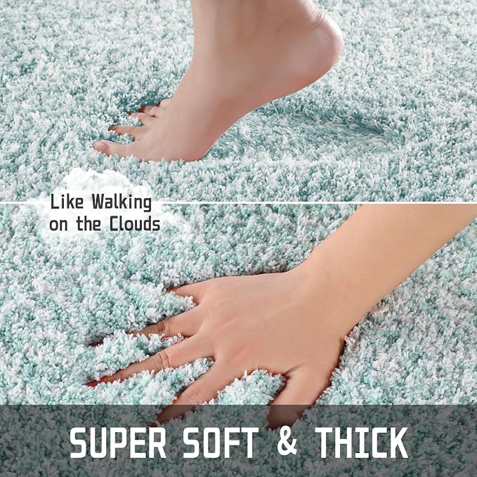 Yimobra Bathroom Rugs Non Slip Washable 36X24, Ultra Soft and Water Absorbent Bath Mats, Plush Fluffy Shower Mat Outside, Luxury Microfiber Thick Matts for Bathroom Floor/Tub, Sky Light Blue and White