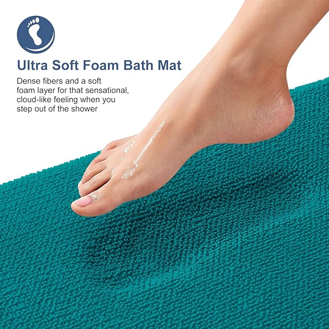 OLANLY Thick Memory Foam Small Bathroom Rugs 24x16, Extra Soft Absorbent Bath Rug, Quick Dry Bath Mat, Non-Slip, Machine Washable Carpet for Bathroom, Tub and Shower, Home Decor Accessories, Deep Lake
