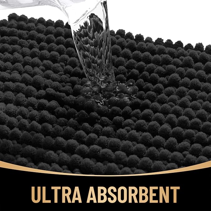 OLANLY Thick Bathroom Runner Rugs 47x24, Extra Soft Absorbent Chenille Bath Rugs, Rubber Backing, Machine Wash Dry, Long Bath Mats for Bathroom Floor, Tub and Shower, Home Decor Accessories, Black