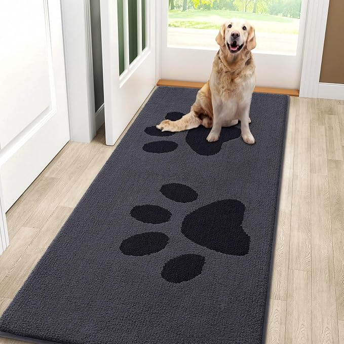 Smiry Dog Door Mat for Muddy Paws, Absorbs Moisture and Dirt, Low-Profile Entryway Mat with Non-Slip Backing, Entry Indoor Outdoor Doormat for Inside Floor (59x24 Inches, Black, Paw