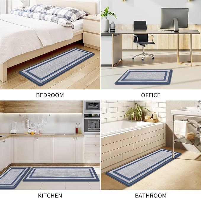 Mattitude Kitchen Mats Set of 2 Cushioned 0.47 inch Kitchen Rugs Non-Skid Rug Sets Ergonomic Comfort Standing Mat for Kitchen, Floor, Office, Sink, Laundry, Blue and Gray
