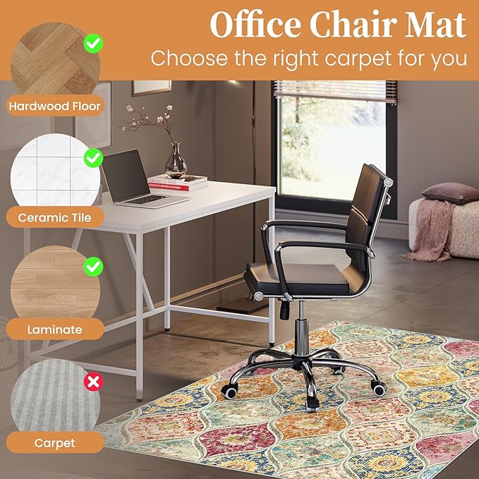 Office Chair Mat for Hardwood Floor & Tile Floor,36"X 48" Heavy Duty Desk Chair Mat for Hard Floors, Under Desk Rug for Rolling Computer Chair,Anti Slip,Low Pile Carpet Floor Protector-Multi