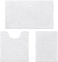 HOMEIDEAS 3 Pieces Bathroom Rugs, Ultra Soft Non Slip Absorbent Chenille Toilet Bath Mat Set (White)