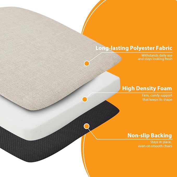 Ruqmuis Chair Cushions for Dining Chairs, 2" Thick Seat Cushions for Kitchen Chairs, D-Shaped Chair Pads with Washable Cover, Ties and Non Slip Backing, 17'' x 16'', Set of 4, Beige