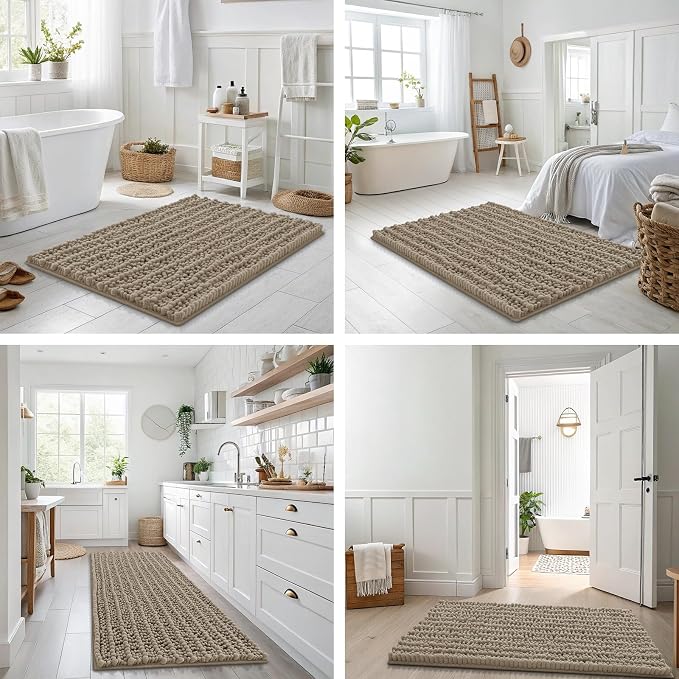 Smiry Bathroom Rugs Mat 59x24, Extra Soft Absorbent Chenille Bath Rugs, Non Slip Rubber Backing Machine Washable Quick Dry Bath Mats for Bathroom Floor, Tub, Shower, Home Decor Accessories, Latte