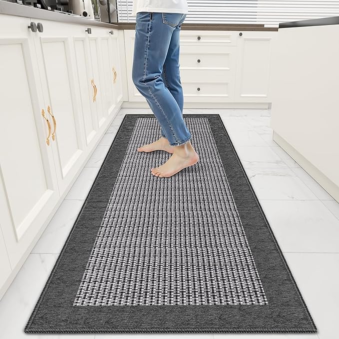 StepRite Kitchen Rugs, Kitchen Mats for Floor, 60"x20" Non-Slip Machine-Washable Kitchen Throw Rug, Absorbent Runner Rugs Office, Sink Standing Desk Mat, Decor Carpet, Grey