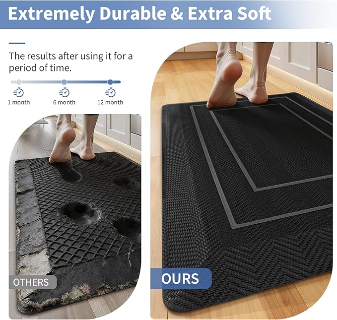 UKISS 9/10"" Extra Thick Cushioned Anti Fatigue Kitchen Mat, Waterproof High Density Foam Standing Desk Mat, Non-Slip Ergonomic Comfort Mat for Kitchen, Office,Workstation (Black, 20" X 32")