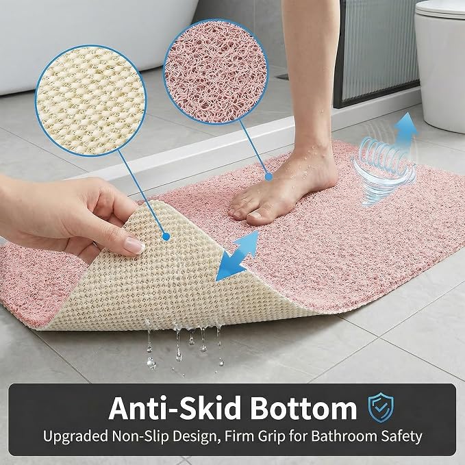 Shower Mat Non Slip, 16 x 24 Inch, Pink Shower Mats for Inside Shower, Soft PVC Loofah Bath Mats for Tub, Quick Drying Easy Cleaning Bathroom Stall Floor Mat Without Suction Cup