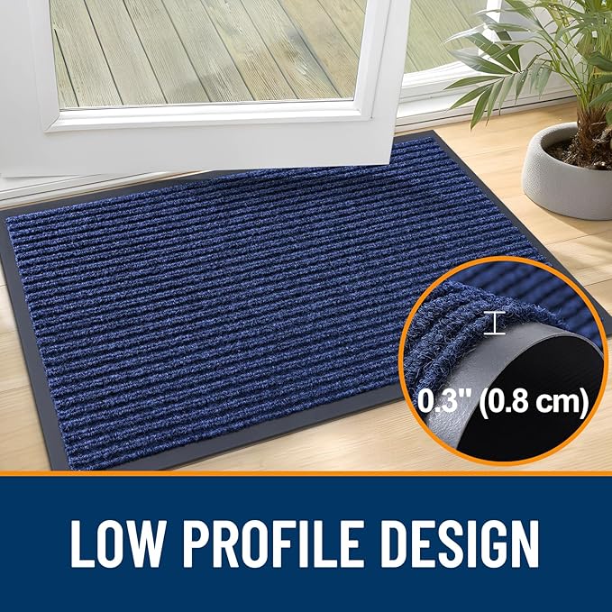 OLANLY Front Door Mat Indoor Outdoor Entrance, 2-Pack 35 x 23 Inch, Waterproof Heavy Duty Doormat, Fade Resistant, Low Profile, Easy Clean Patio Porch Welcome Floor Mats for Entry, Blue
