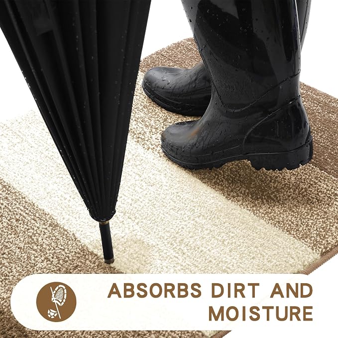 Kitinjoy Indoor Outdoor Door Mat, 48x32 Non-Slip Absorbent Dirt Trapper, Low-Profile Washable Inside Entrance Front Floor Mat, Sturdy Soft Entry Doormats for Entryway, Khaki