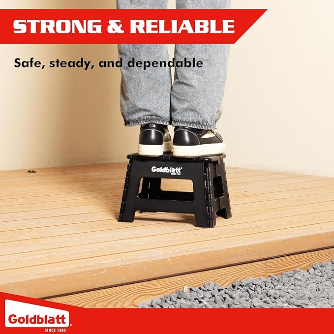 Goldblatt 8.5" Folding Step Stool for Adults and Kids, Lightweight Heavy-Duty Plastic Portable Foldable Stool with Non-Slip Top and Anti-Skid Feet, 300 lbs Capacity, Kitchen & Bathroom, Black