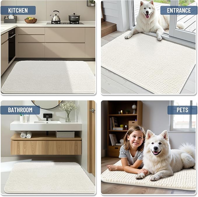 Arotive Bathroom Rugs 30" x 20", Ultra Soft Absorbent Chenille Bath Rugs, Non-Slip Rubber Backing, Machine Washable Bath Mats for Bathroom Floor, Tub and Shower, Home Decor Accessories, Ivory