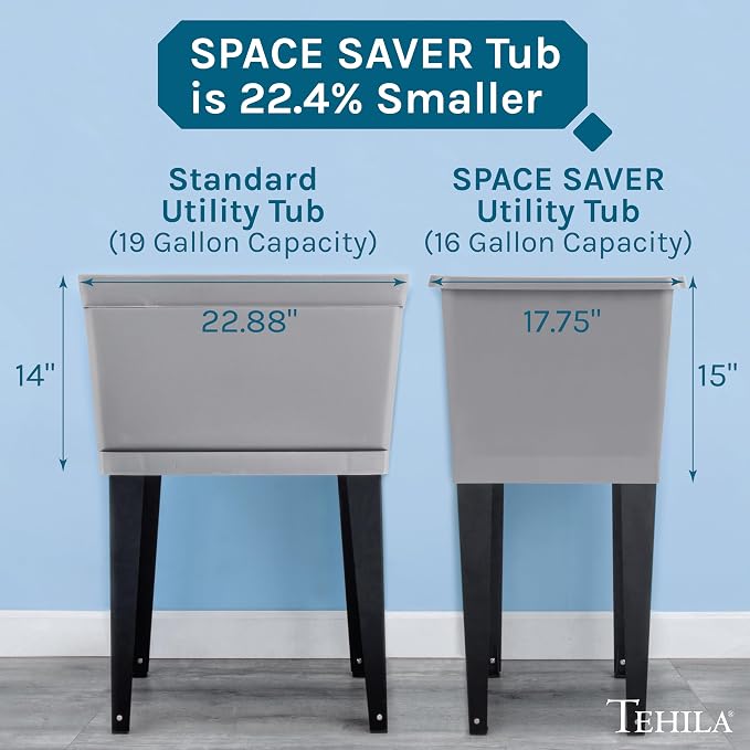Grey Space Saver Utility Sink by JS Jackson Supplies, Freestanding Tehila Space Saving Laundry Tub, Stainless Pull-Down Faucet, Soap Dispenser