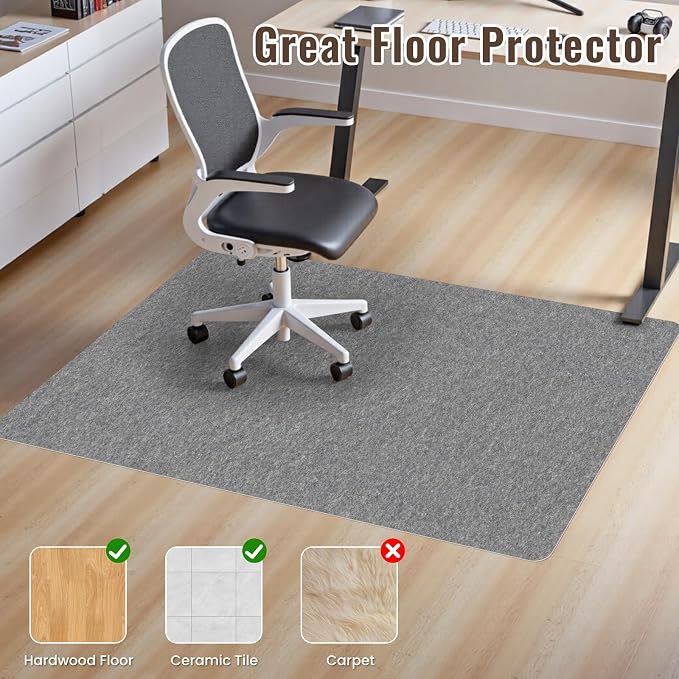 Sycoodeal Office Chair Mat for Hardwood Floor,Slip Resistant Floor Mat for Office Computer Gaming Chair,Heavy Duty Floor Protector for Rolling Chairs,Easy to Clean,Grey(36"x48")
