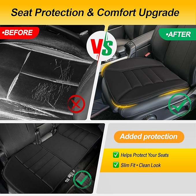 kingphenix 3-Piece Car Seat Cushion Set, 1.2inch Memory Foam Comfort, 2 Front Automotive Seat Cushions + Rear Bench Cushion, Non-Slip Bottom, Fits Sedan SUV Truck Van, Car & Office Chair, Black