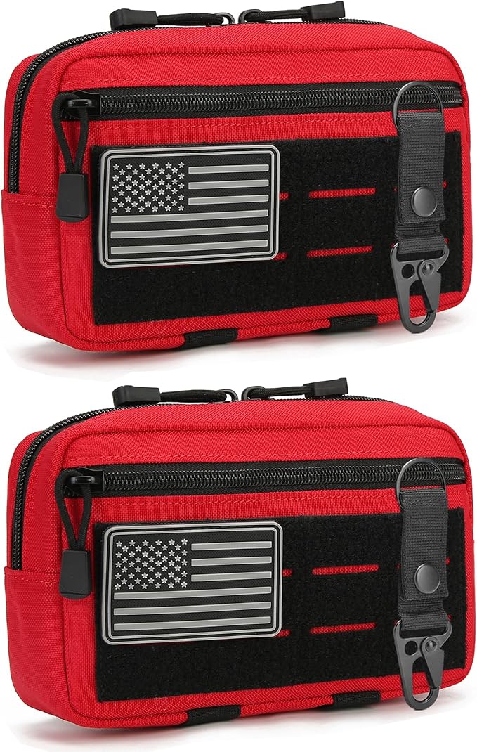 2 Pack Tactical Molle Admin Pouch with US Flag Patch and Keychain - Utility Laser Cut Tactical EDC Tool Pouch Bag Horizontal Modular Pouches Utility Tool Pouch