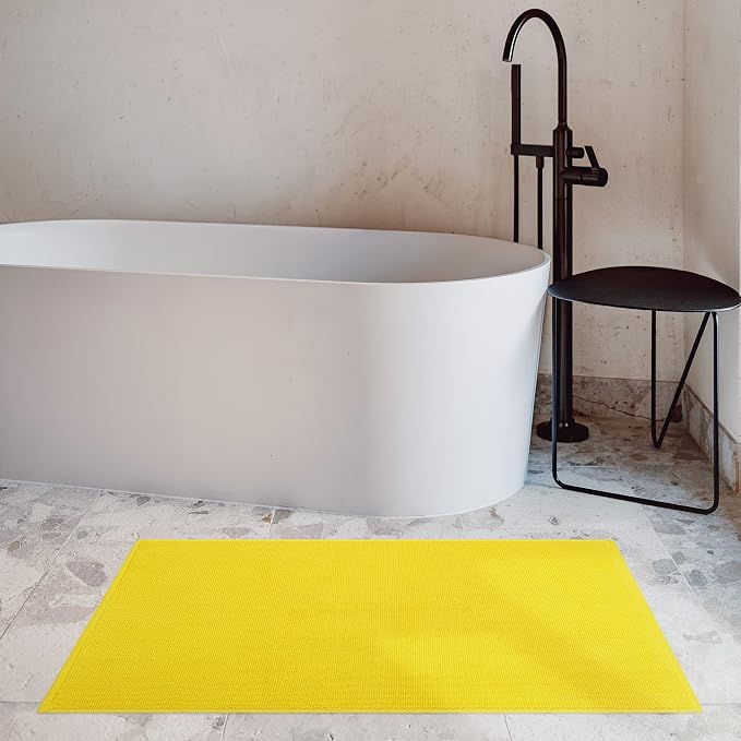 Cotton Paradise 100% Cotton Turkish Bathmat Rug, Soft Absorbent Quick Dry Non Slip, 20x34 Bathmat Rug, Yellow