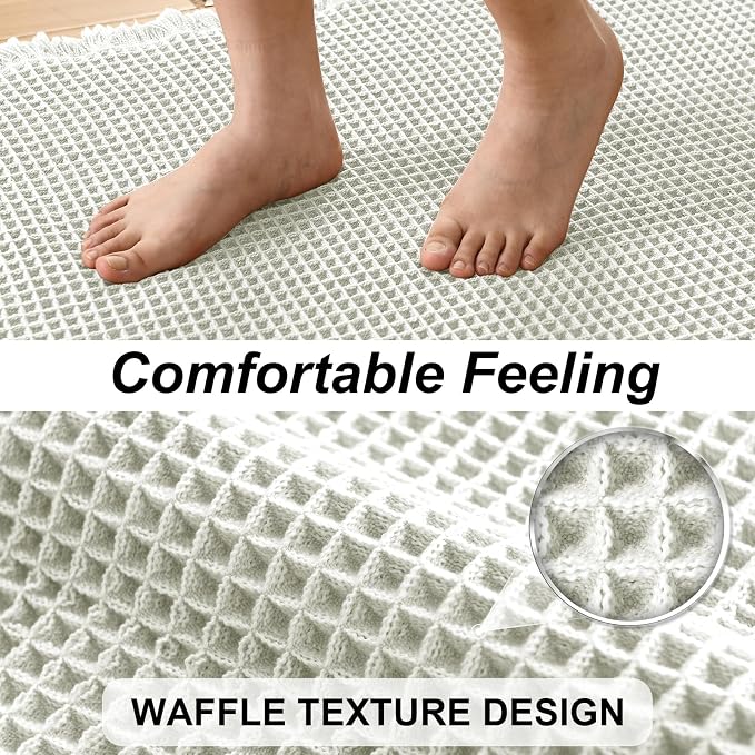 JIUZHEN Set of 2 Waffle Bath Mats Super Absorbent Boho Bath Rugs Non Slip Washable Bathroom Rugs Ultra Soft Machine Washable Shower Mats for Bathroom Floor, Tub, 16" x 24" +24" x 36", Cream