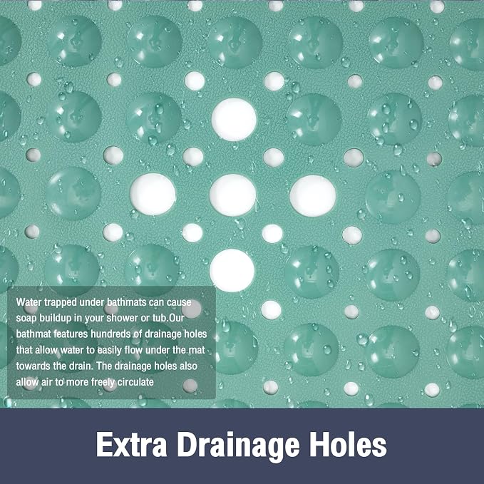 Square Shower Bathtub Mat Non Slip for Inside Shower Mars Green 21x21 Inch, Shower Stall Mats for Bathroom Floor, Soft Bath Mat for Tub with Big Suction Cups Drain Holes, Easy Washable Dry