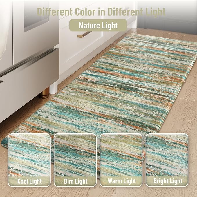 KIMODE Kitchen Mats Cushioned Anti Fatigue 17"x47"+17"x29", Abstract Farmhouse Kitchen Mats for Floor 2 Piece, Padded Kitchen Floor Mats Non Slip, Standing Mat for Laundry Office Sink Desk Colorful