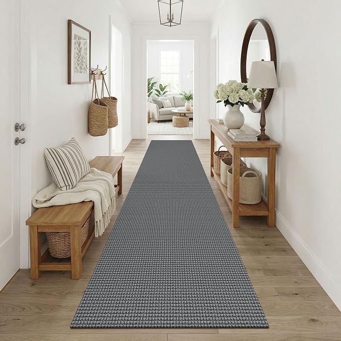 KOZYFLY Cotton Runners Rugs for Hallway 3x10, Wide Washable Runner Rug, Woven Non Slip Kitchen Runner, Braided Entryway Rug, Floor Carpet for Entry, Aisle, Hall, Grey/Dark Grey