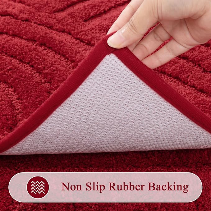 SHACOS Super Soft Bathroom Runner Rugs 24"x60" Non Slip Boho Bath Mats Microfiber Absorbent Carpet for Bath Room Machine Washable Shaggy Bath Rugs for Shower Bathtub Home Decor, Red 2'x5'
