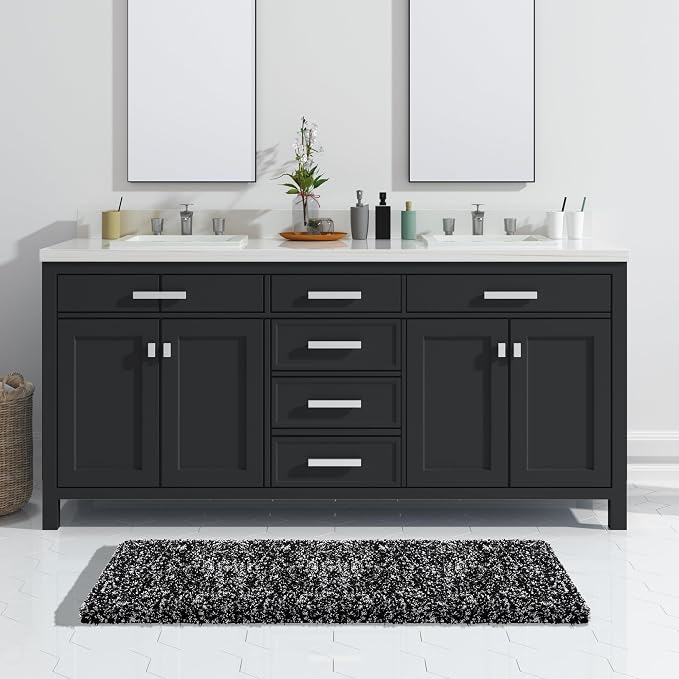 Yimobra Luxury Bathroom Rugs, Fluffy Bath Mats, Non Slip, Water Absorbent Microfiber, Machine Washable, Plush Runner Shower Rugs, Thick Matts for Bathroom Floor&Tub, 47" X 24", Black and White
