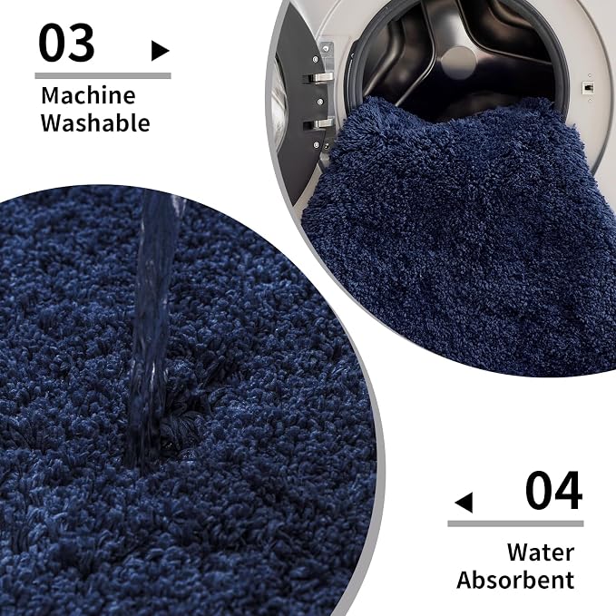 Disolla Toilet Mat 22x24 Navy - Non Slip Fluffy U-Shaped Contour Rug, Ultra-Soft Plush Toilet Floor Mat, Absorbent & Machine Washable