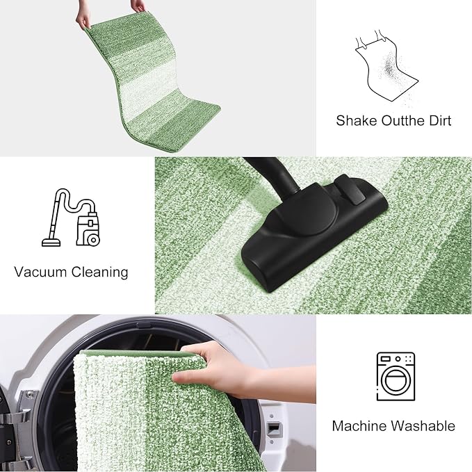 Smiry Dog Door Mat for Muddy Paws, Absorbs Moisture and Dirt, Low-Profile Entryway Mat with Non-Slip Backing, Entry Indoor Outdoor Doormat for Inside Floor (36x24 Inches, Sage Green, Striped)