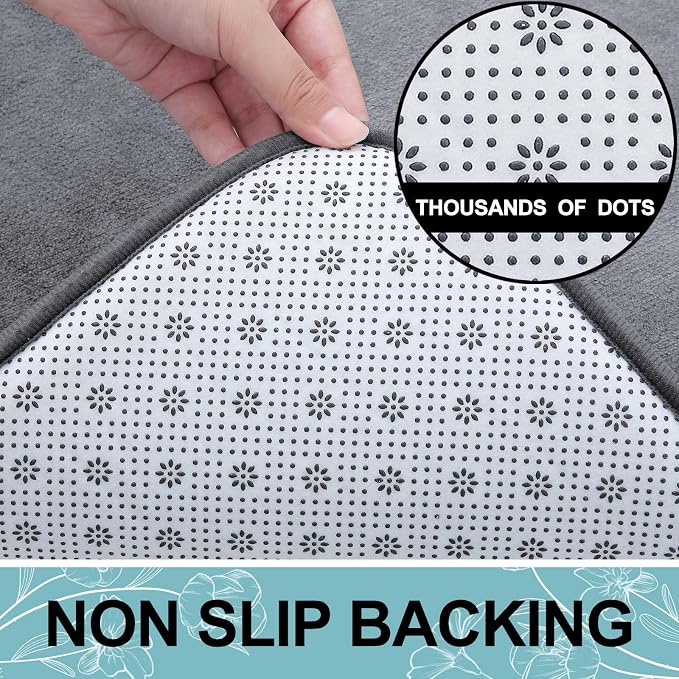 Smiry Memory Foam Bath Mat 47x32, Extra Soft and Absorbent Bathroom Mats, Non Slip Washable Carpet for Floor, Shower and Tub, Dark Grey