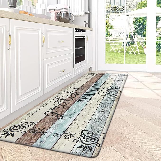 HEBE Anti Fatigue Kitchen Mat Set of 2 Non Slip Cushioned Kitchen Mats for Floor Waterproof Farmhouse Kitchen Rugs and Mats Set Comfort Standing Desk Mat Carpet for Sink,Office,Laundry