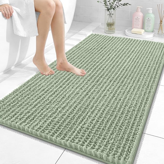 OLANLY Bathroom Rug Mat 44x32, Thick Soft and Absorbent Chenille Bath Mat, Non-Slip Rubber Backing, Machine Washable Quick Dry Bath Rugs for Tub Shower Floor, Home Decor Accessories, Sage Green