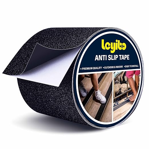 Anti Slip Tape, 4 Inch x 16 Ft Grip Tape for Stairs Outdoor/Indoor, Waterproof Non Skid Roll for Stair Treads Non Slip, High Traction Friction Abrasive Adhesive Stair Steps - Black
