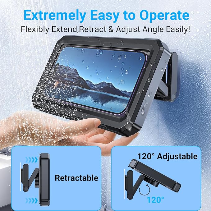 Coolpow Shower Phone Holder Waterproof【480°Rotatable】Retractable Adjustable Shower Phone Case Shower Stall Accessories for Bathroom Wall Phone Mount Stand Water Proof Anti Fog Case for 4-7"Cellphones