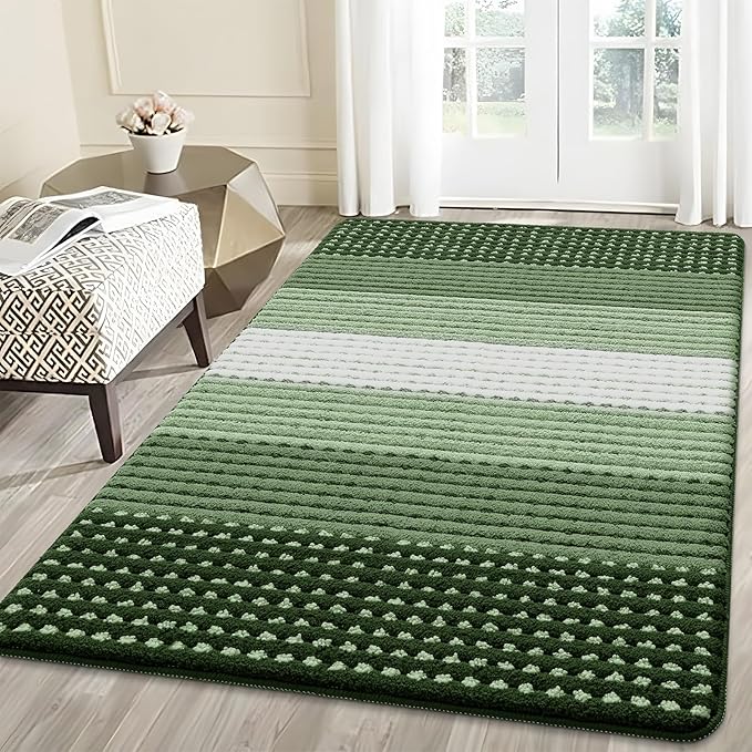 Kitinjoy Indoor Outdoor Door Mat, 59x36 Non-Slip Absorbent Dirt Trapper, Low-Profile Washable Inside Entrance Front Floor Mat, Sturdy Soft Entry Dotted Ombre Doormats for Entryway, Green