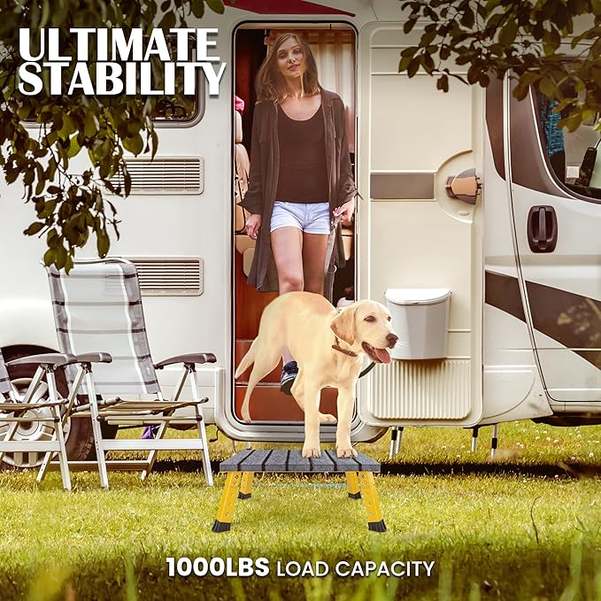 Marudina Large Platform RV Step with Cloth Cover and Anti-Slip Surface, 3-Level Adjustable Height, Light Aluminum Folding Step Stool, Supports Up to 1,000 lb - Ideal for RV and Multi-Use Scenarios