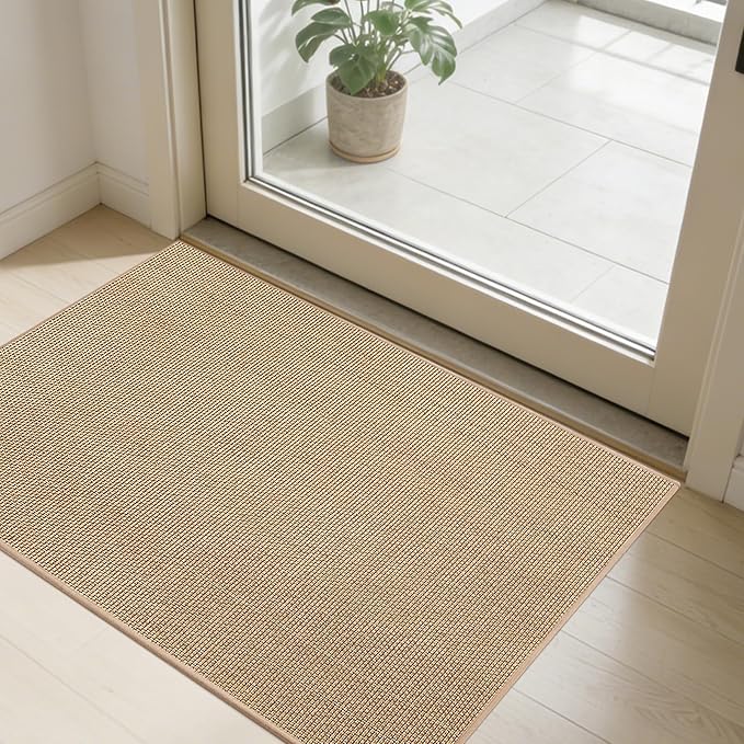 SMILOOL Front Door Mat Indoor Entrance, 24" x 36" Non-Slip Inside Door Mats for Entryway, Dirt Resistant and Absorbent Washable Doormat, Low Profile Entry Way Doormats, Floor Mats for House, Beige